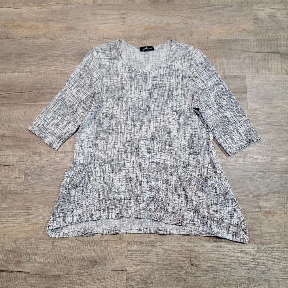 Yushi Crinkle Art to Wear Lagenlook Tunic Top Pockets Minimalist Modern Medium